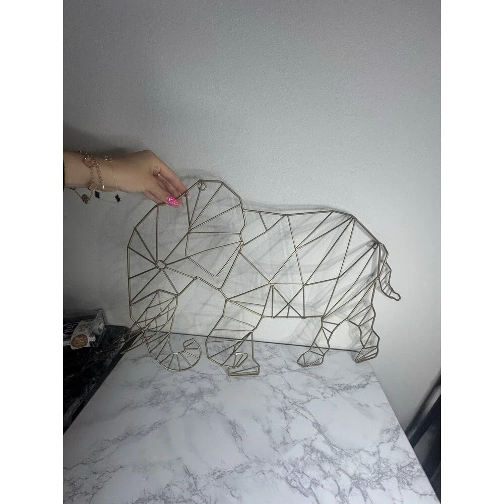 Gold Metal Wire Geometric Elephant Freestanding Sculpture Figurine Decor